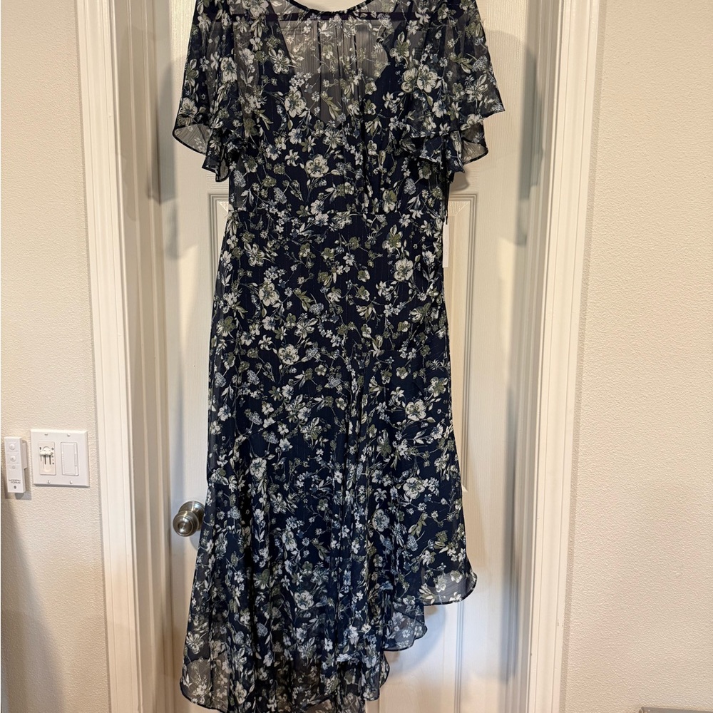 Astr Navy Asymmetrical Floral Dress